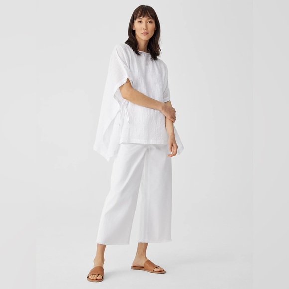 NWOT Eileen Fisher Linen Cotton Sheer Check Poncho Size S/M - Picture 2 of 12